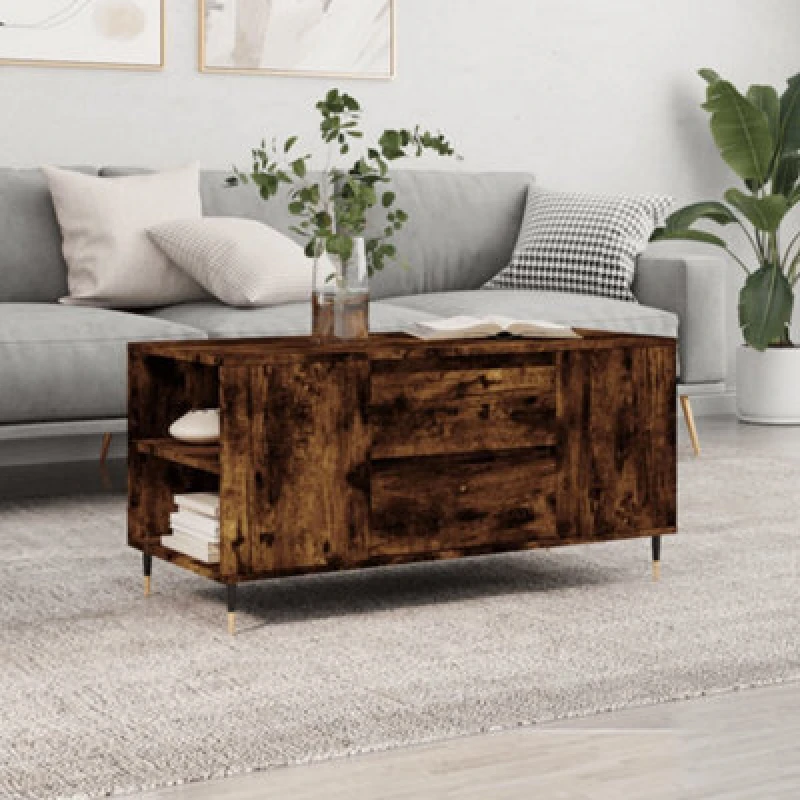 Image of vidaXL Coffee Table Smoked Oak 102x44.5x50cm Engineered Wood, Brown 830993