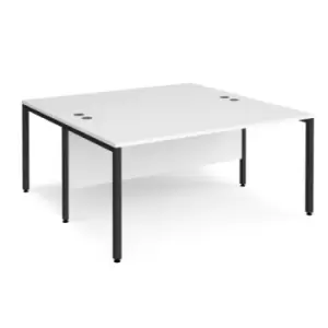 Image of Office Desk 2 Person Rectangular Desk 1600mm White Tops With Black Frames 1600mm Depth Maestro 25