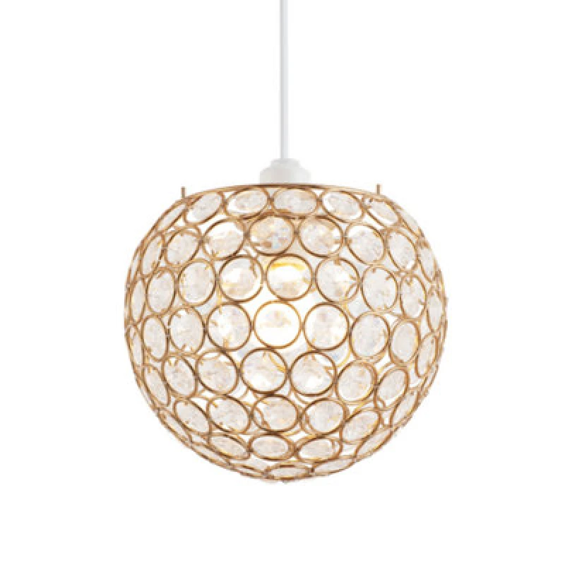 Image of Happy Homewares Modern Round Gold Globe Easy Fit Pendant Shade With Small Clear Acrylic Beads