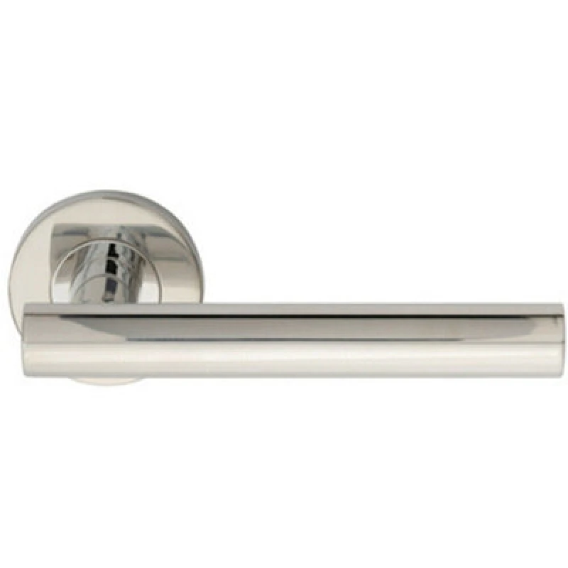 Image of Loops PAIR Straight Round T Bar Handle on Round Rose Concealed Fix Polished Steel Metallics