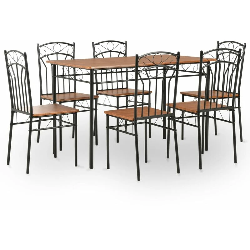 Image of vidaXL Dining Set 7 Pieces MDF and Steel Brown Dinner Room Furniture Sets