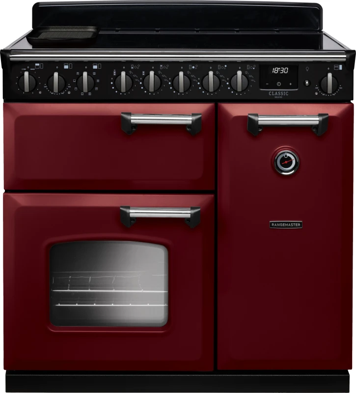 Image of Rangemaster CLDL90EIPBOR/CM1 Classic Deluxe 90cm Induction Range Cooker Chrome Trim 14594 - BORDEAUX CLDL90EIPBOR/CM1