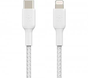 Image of BELKIN Braided USB Type-C to Lightning Cable - 1 m, White