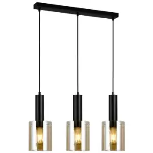 Image of Italux Lighting - Italux Sardo - Modern Hanging Pendant Black 3 Light with Amber Shade, E27