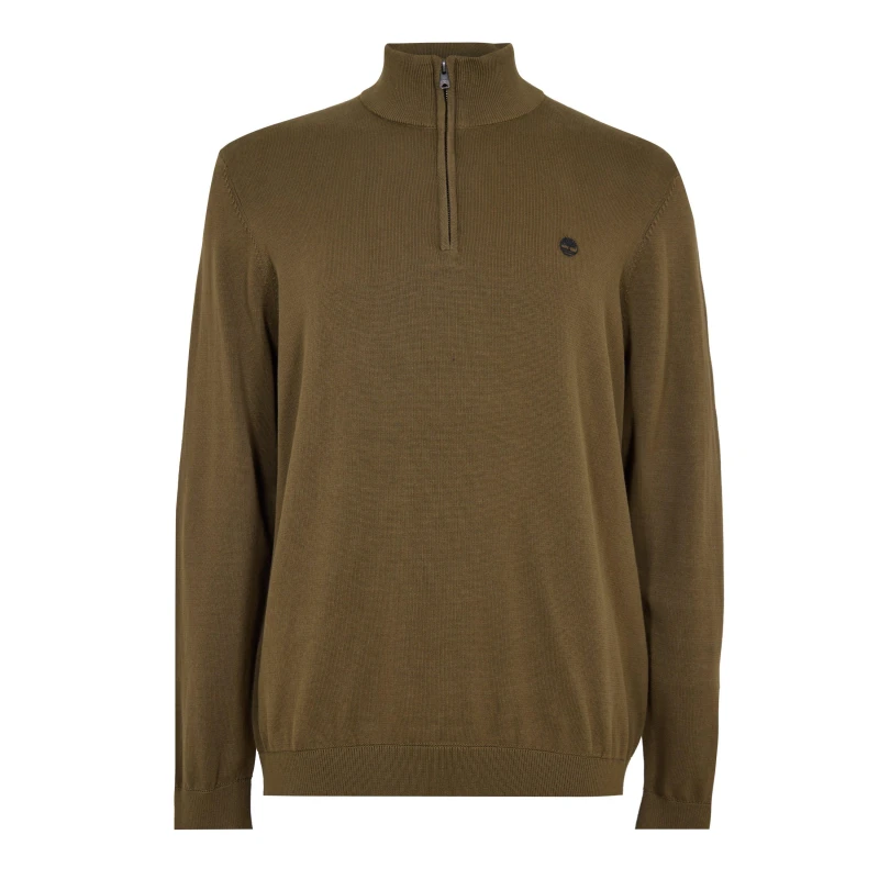 Image of Timberland Mens Cotton 1/4 Zip Fleece Dark Olive male S