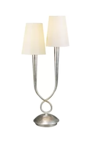 Image of Paola Table Lamp 2 Light E14, Silver Painted with Cream Shades