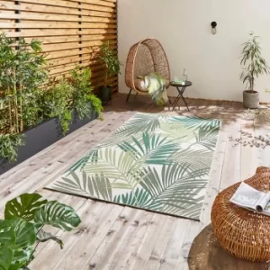 Image of Miami Leaf Print Indoor Outdoor Rug Green/White