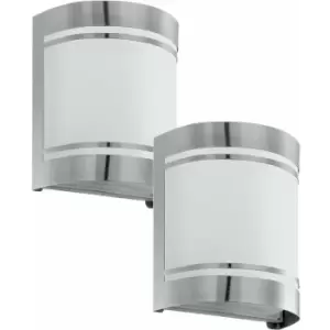 Image of Loops - 2 pack IP44 Outdoor Wall Light Stainless Steel & Diffuser 40W E27 Porch Lamp