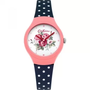 Image of Ladies Cath Kidston Spray Flowers Navy Polka Dot Silicone Strap Watch