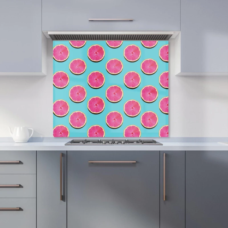 Image of Warren Reed - Designer Fruity Pattern Of Pink Grapefruit Kitchen Splashback Size: 600mm x 650mm Pink Unisex 600mm x 650mm