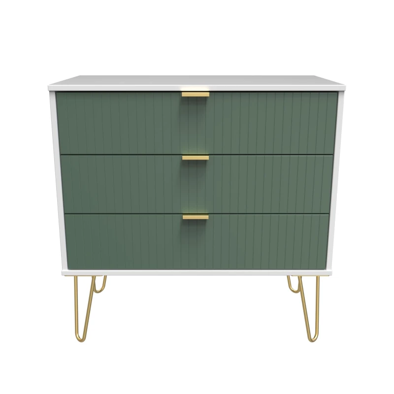 Image of Linear Ready Assembled Matt Green & White 3 Drawer Wide Chest (H)695mm (W)765mm (D)415mm