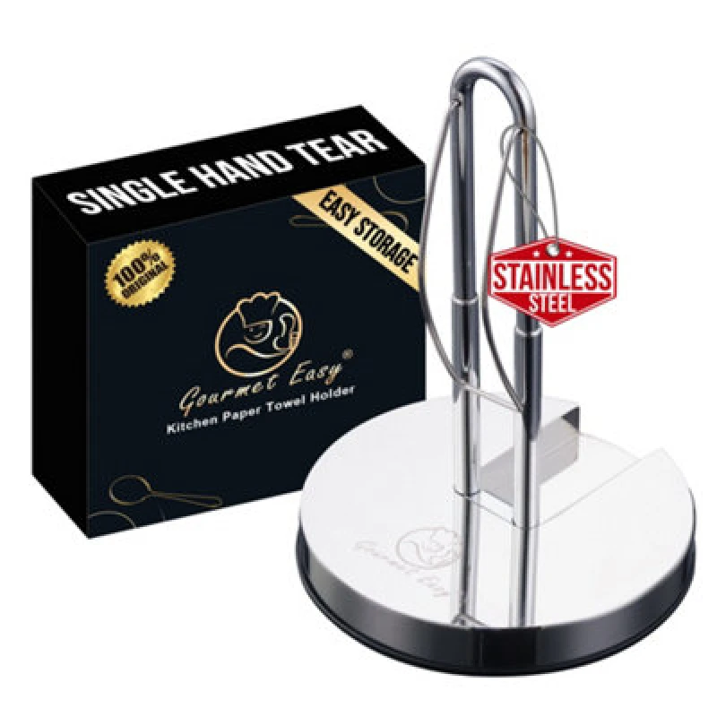 Image of Gourmet Easy Stainless Steel Kitchen Paper Towel Holder - Silver
