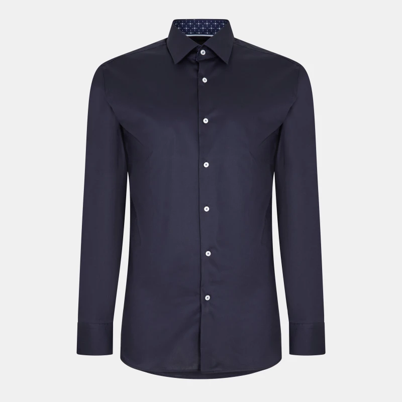 Image of Boss Mens H Hank Kent Long Sleeve Oxford Shirt Dark Blue male 15 inch