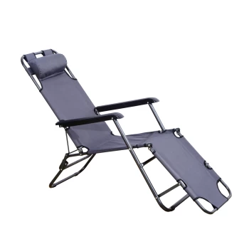 Image of Outsunny 2 in 1 Sun Lounger Folding Reclining Chair Garden Outdoor Camping Adjustable Back with Pillow Grey AOSOM UK