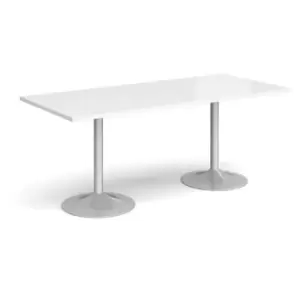 Image of Genoa rectangular dining table with silver trumpet base 1800mm x 800mm - white