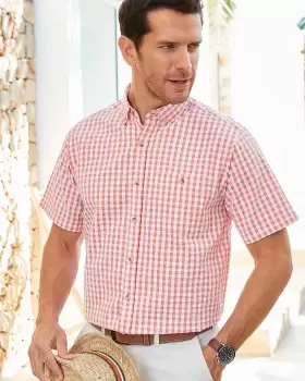 Image of Cotton Traders Mens Classic Seersucker Shirt in Orange