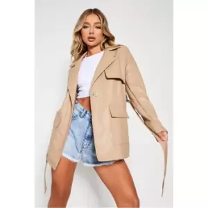 Image of I Saw It First Tan Belt Detail Faux Leather Coat - Brown