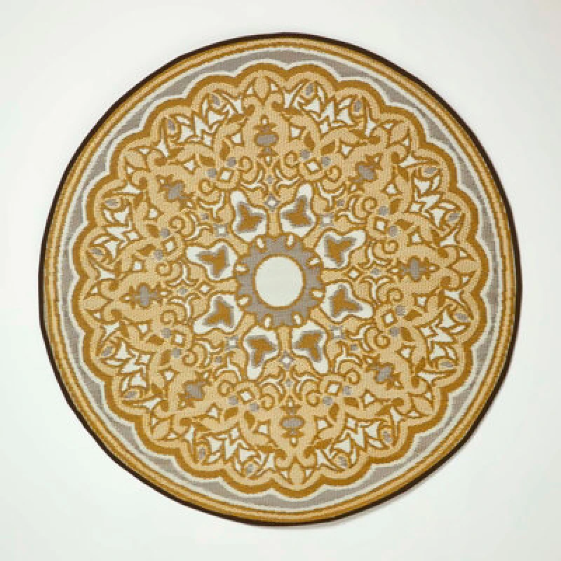 Image of Homescapes Luxury Round Outdoor Rug Waterproof Reversible For Garden Patio, 180 Cm, Seamless, Yellow, 100% Recycled, Rae