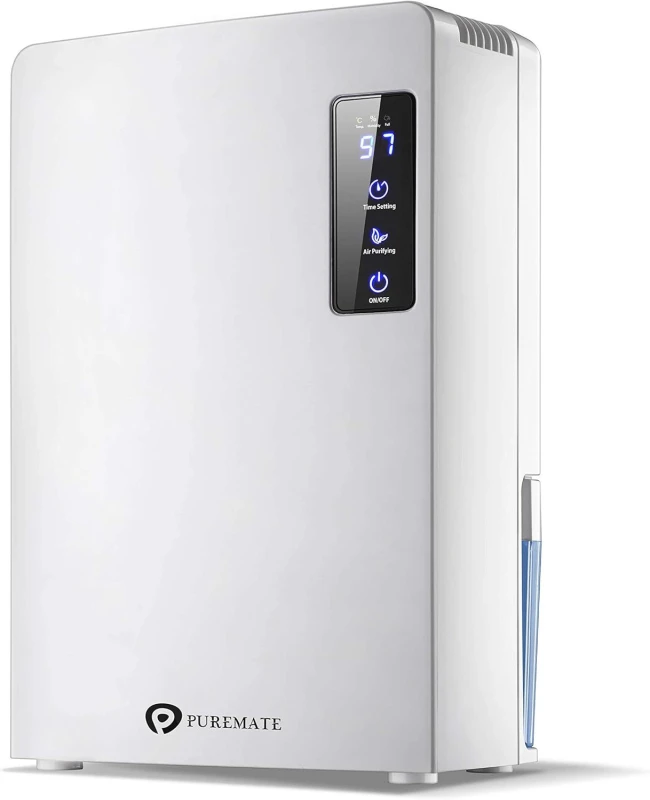 Image of PureMate 2200ml Portable Dehumidifier for Damp, Mould, Moisture in Home, Kitchen, Bedroom, Caravan, Garage, Office in White White Unisex