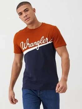 Image of Wrangler Globe T-Shirt Split Colour - Brown