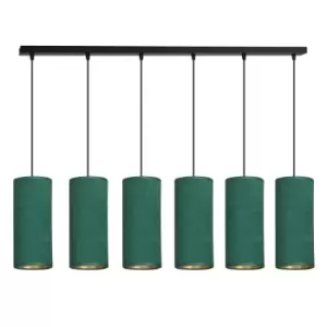 Image of Emibig Bente Black Bar Pendant Ceiling Light with Green Fabric Shades, 6x E14