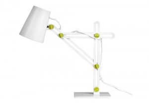 Image of Table Task Lamp 1 Light E27, Matt White, Green