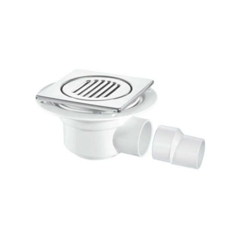 Image of McAlpine TSG50-T150SS 50mm Water Seal Trapped Gully, Clamp Ring and Cover Plate, 2" Horizontal Outlet and 2" x 1.5" Socket Reducer White