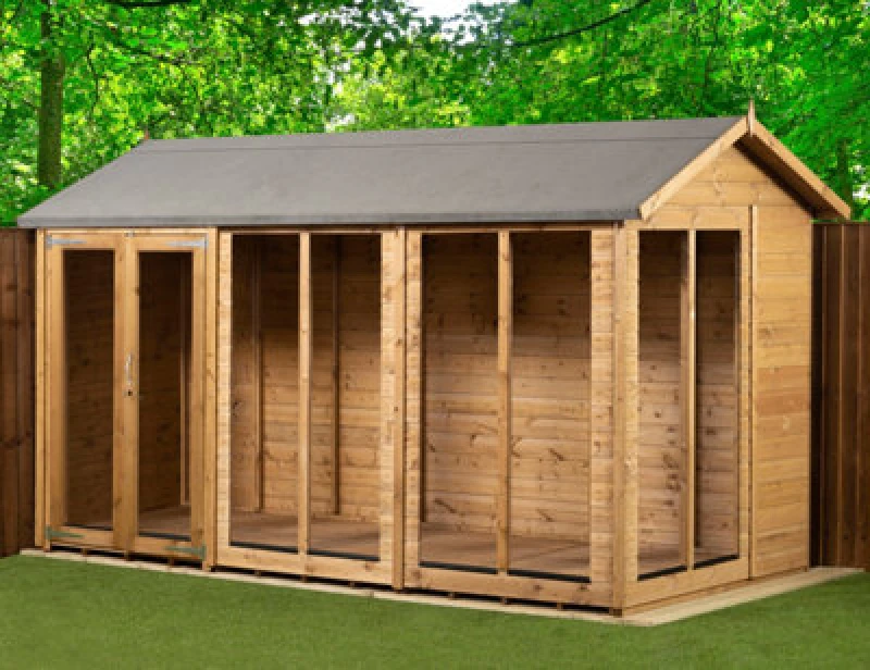 Image of Empire Sheds Empire Apex Summerhouse 6X12 Dipped Treated Tongue And Groove Wooden Garden Shed Double Door (6' X 12' / 6ft X 12ft) (6X12)
