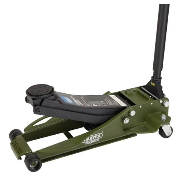 Image of Draper Expert Professional Low Profile Fast Lift Garage Trolley Jack, 3 Tonne, Green