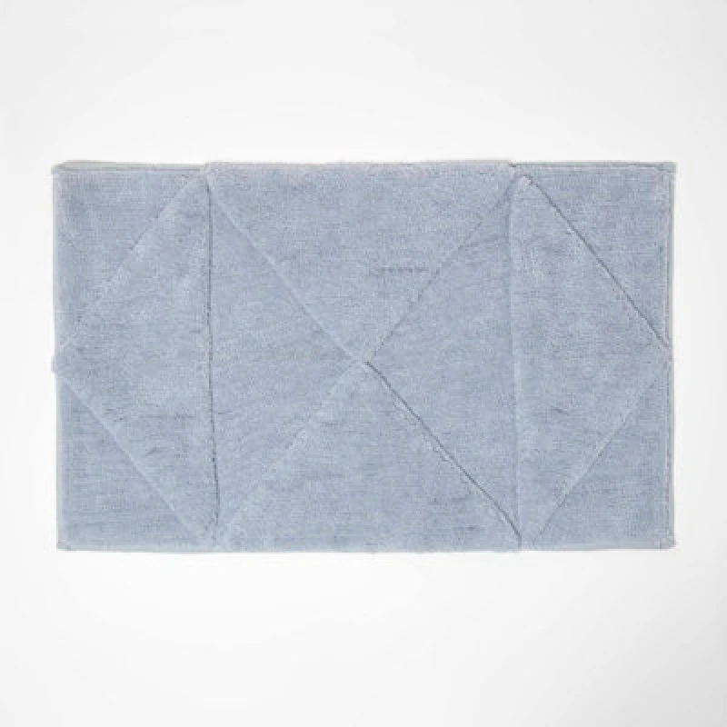 Image of Homescapes 100% Cotton Bath Mat Tufted Geometric Design Blue