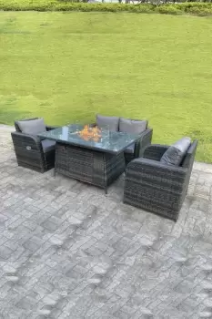 Image of Fimous 4 Seater Outdoor Dark Grey Rattan Lounge Complete Sofa Set with Gas Fire Pit Table and Heater