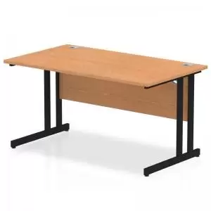 Image of Impulse 1400 x 800mm Straight Desk Oak Top Black Cantilever Leg