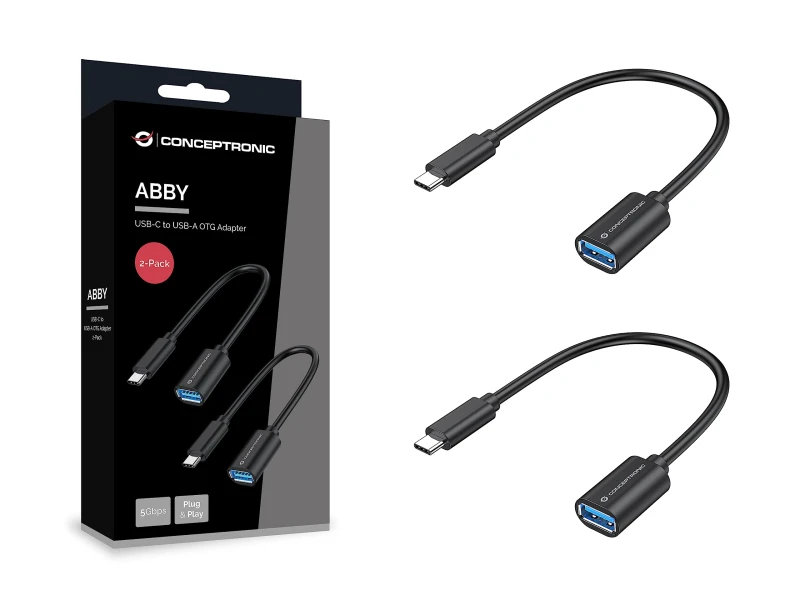 Image of Conceptronic ABBY11B USB-C to USB-A OTG Adapter 2-Pack. 20cm