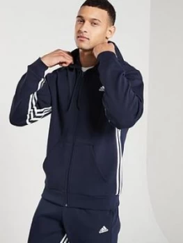 Image of adidas Side 3 Stripe Full Zip Hoodie - Ink, Size L, Men
