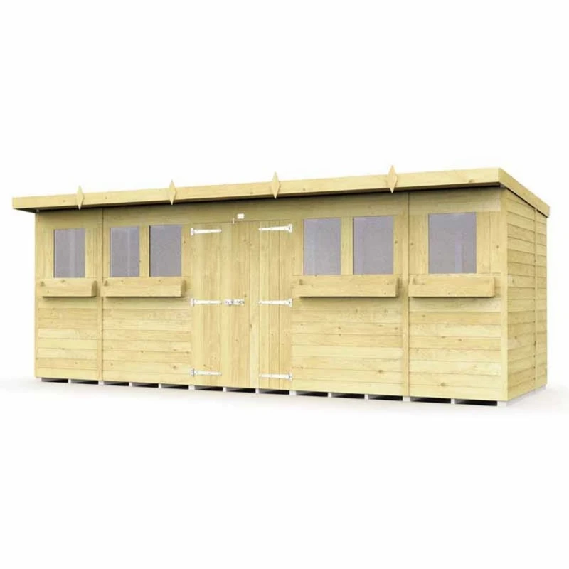 Image of Buttercup Farm 18 x 7 Feet Pent Summer Shed - Wood - L214 x W533 x H201cm in Brown Brown Unisex