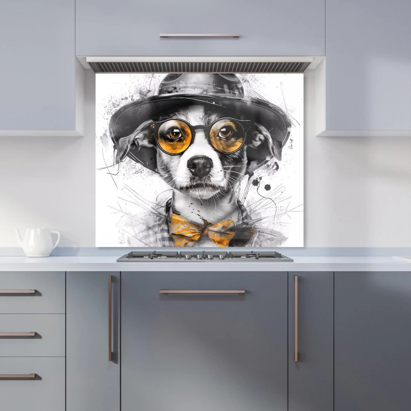 Image of Warren Reed - Designer Stylish Jack Russell in Hat Kitchen Splashback Size: 600mm x 750mm Multicolor Unisex 600mm x 750mm