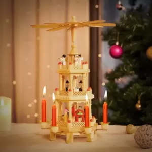 Image of Christmas Pyramid 35cm Rotating Decoration Traditional Real Wood 3 Levels German Xmas Lights Candles Windmill Winter