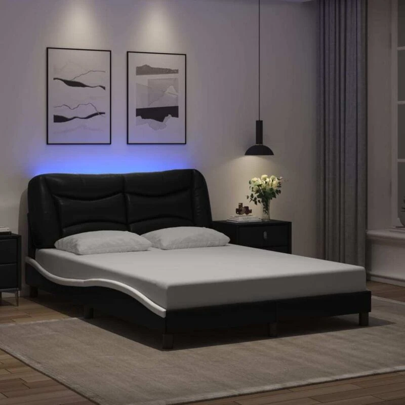 Image of VIDAXL Vidaxl - Bed Frame with LED without Mattress 'Hvar' Black and White 120x200cm 3213925