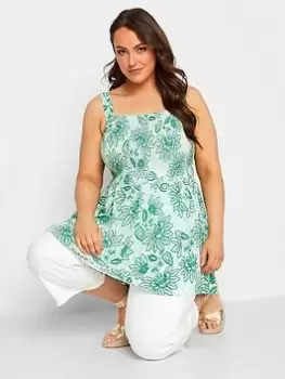 Image of Yours Tropical Print Crinkle Vest Top - White, Size 16, Women