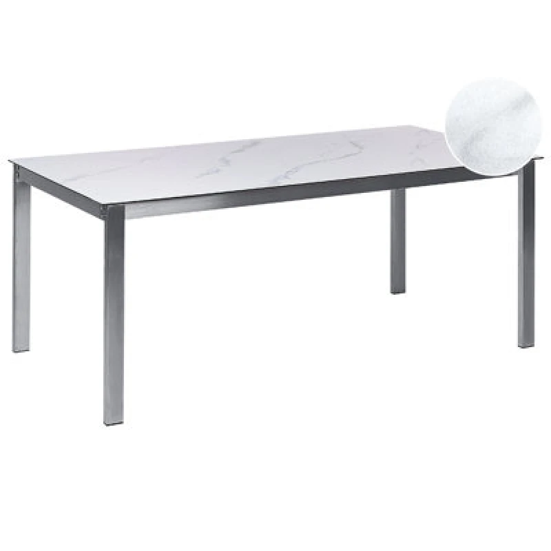 Image of Beliani Garden Dining Table Cosoleto 180 Cm 90 Cm Marble Effect Glass White