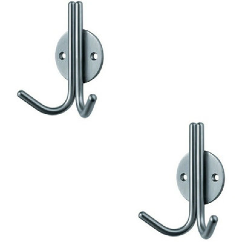Image of Loops 2x Slimline Double Coat Hook on Round Rose 35mm Projection Satin Stainless Steel Metallics