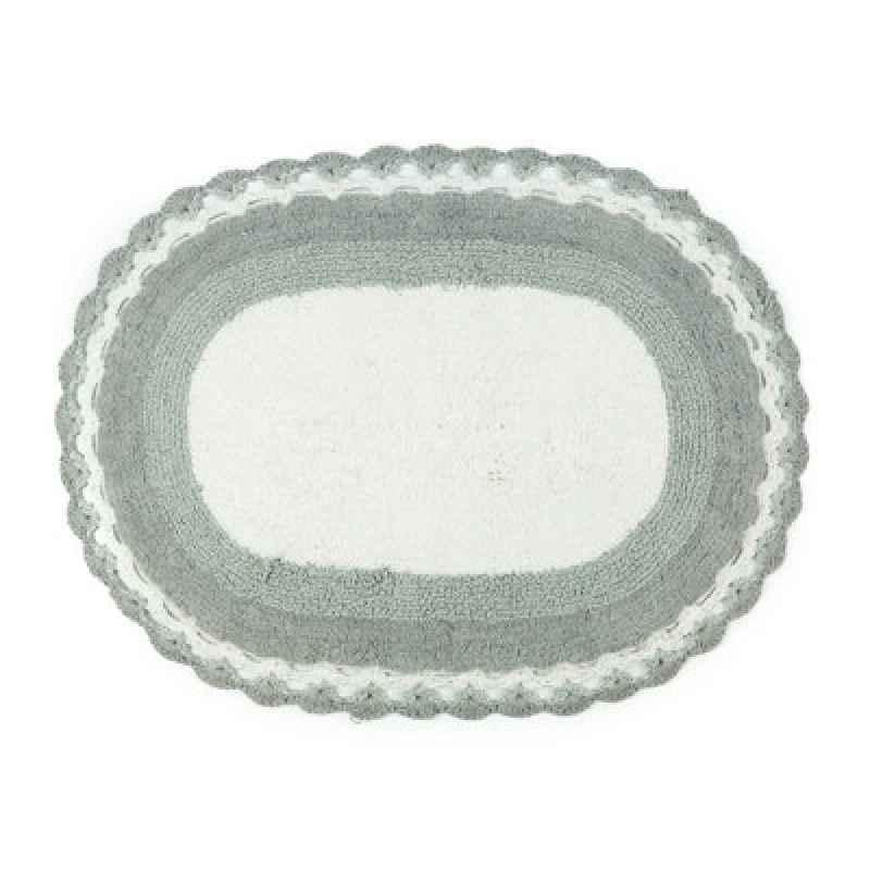 Image of Allure Bath Fashions Lace Edge Vintage Cotton Oval Bath Mat - Grey