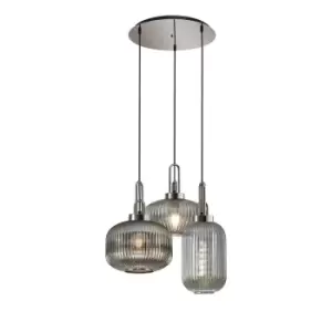 Image of Yorktown 2m Round Ceiling Pendant 3 Light E27 With Various Glasses, Polished Nickel, Smoked, Matt Black