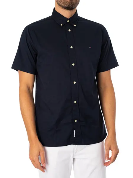 Image of Tommy Hilfiger Flex Poplin Shortsleeved Shirt Desert Sky S