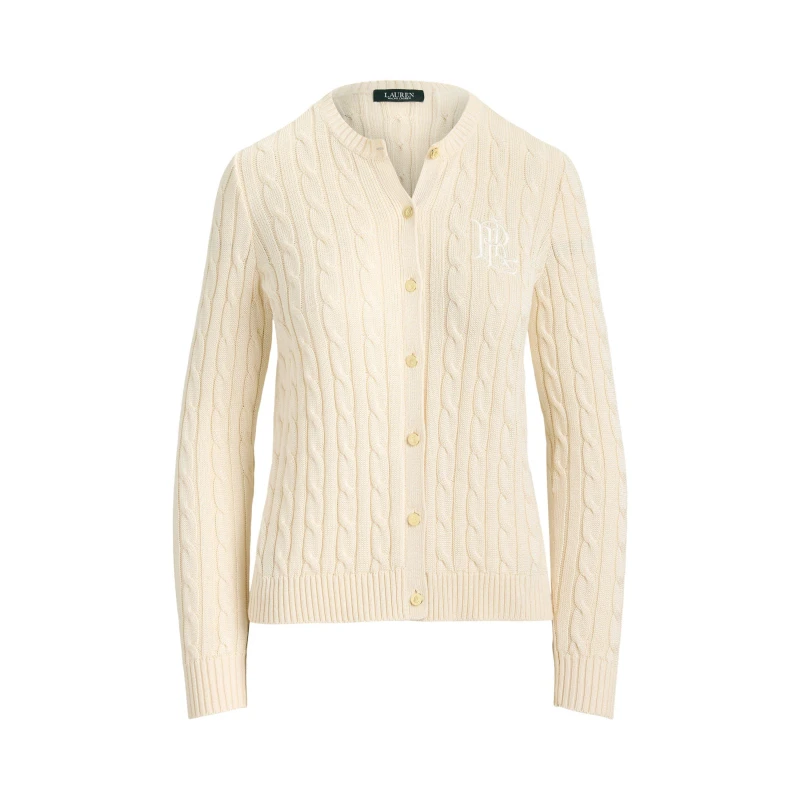 Image of Lauren by Ralph Lauren Womens Cable-Knit Cardigan Masc Cream female 8 (XS)