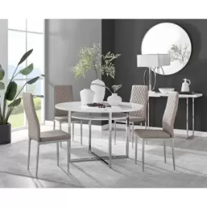 Image of Furniturebox Adley White High Gloss 120cm Storage Dining Table & 4 Cappuccino Milan Chrome Leg Faux Leather Chairs