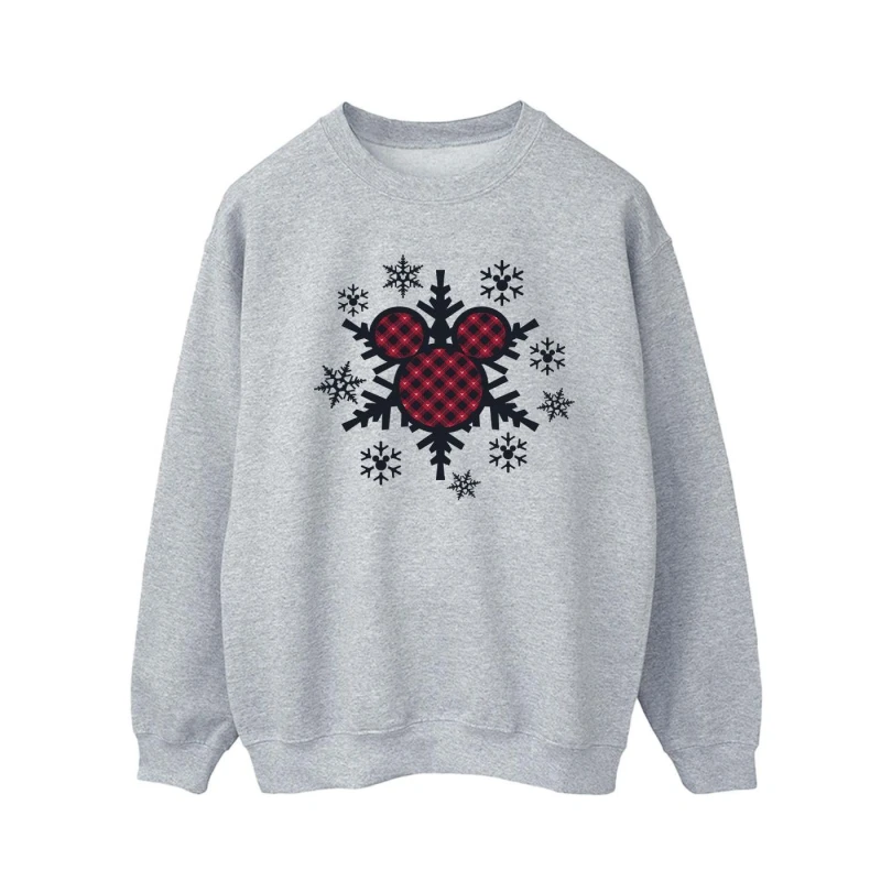 Image of Disney Men Mickey Mouse Gingham Snowflakes Sweatshirt in Grey Size: Small Grey S Male 5063376841672