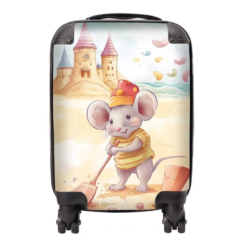 Image of Warren Reed - Designer Mouse On A Beach Holiday Suitcase in Yellow Size: Large Yellow Unisex Large