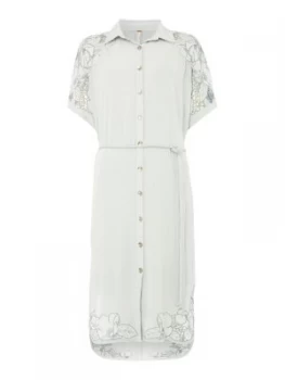 Image of Free People Short Sleeve Crochet Floral Midi Shirt Dress Blue