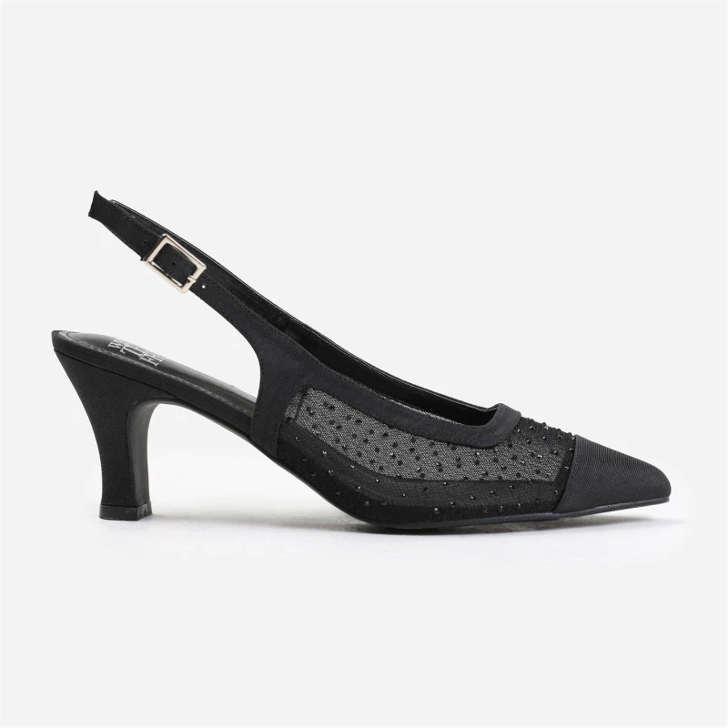 Image of Where's That From 'Sparkle' Diamante Mesh Pointed Heel With Slingback Strap Black
